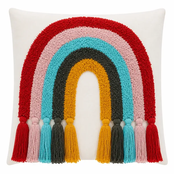 Multicolour_Premium_Rainbow_Hand_Woven_Table_Tufted_Boho_Cushion_Cover_Pack_Of_2,_Size_-_16x16_Inch_(_Filler_not_include_)