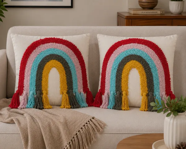 Multicolour_Premium_Rainbow_Hand_Woven_Table_Tufted_Boho_Cushion_Cover_Pack_Of_2,_Size_-_16x16_Inch_(_Filler_not_include_)