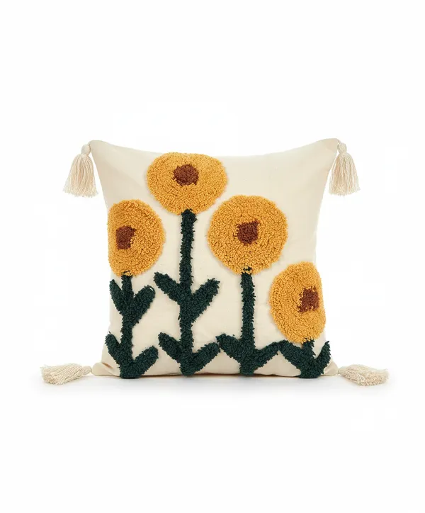Multicolour_Premium_Sunflower_Hand_Woven_Table_Tufted_Boho_Cushion_Cover_Pack_Of_2,_Size_-_16x16_Inch_(_Filler_not_include_)