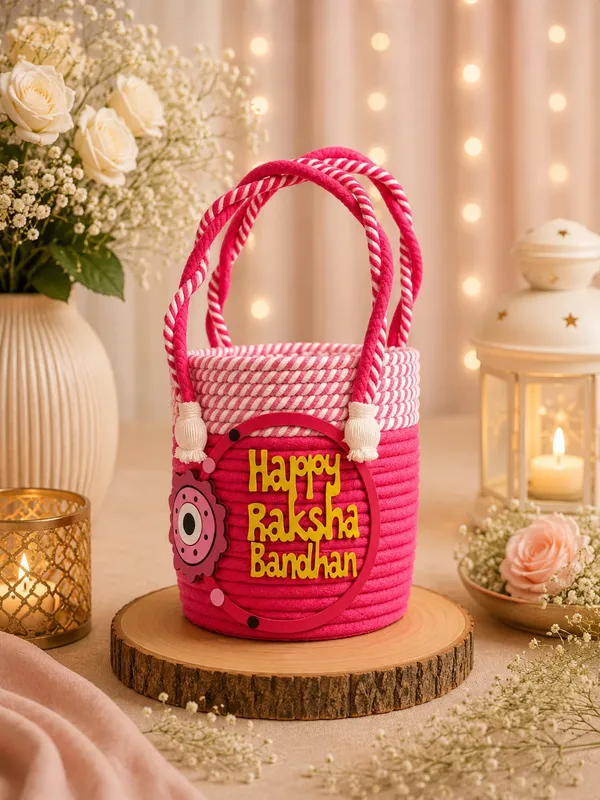 Premium_Braided_Raksha_Bandhan_Basket/Gift_Basket_-_Dark_Pink