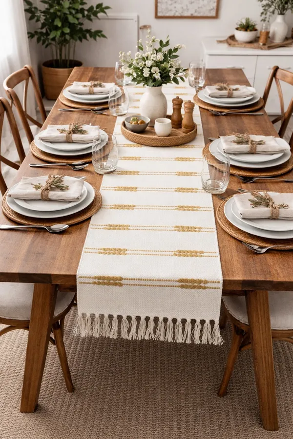 Premium_Loop_stripe_Handwoven_Table_Runner_-_Yellow_&_White,_Size_-_12x72_Inch