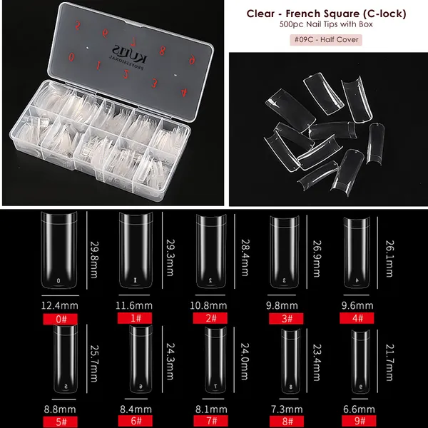 Kulis_-_Clear_Nail_Extension_Tips_-_French_Square_(C-Lock)_-_9C