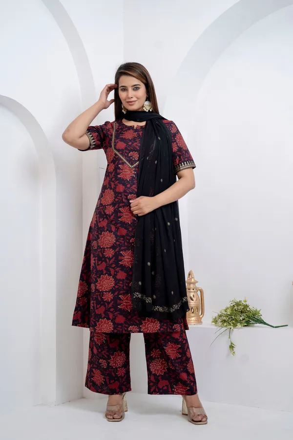Black_Garnet_Kurta_Pajama_Dupatta_For_Women