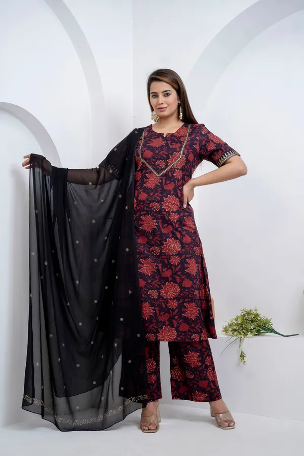 Black_Garnet_Kurta_Pajama_Dupatta_For_Women
