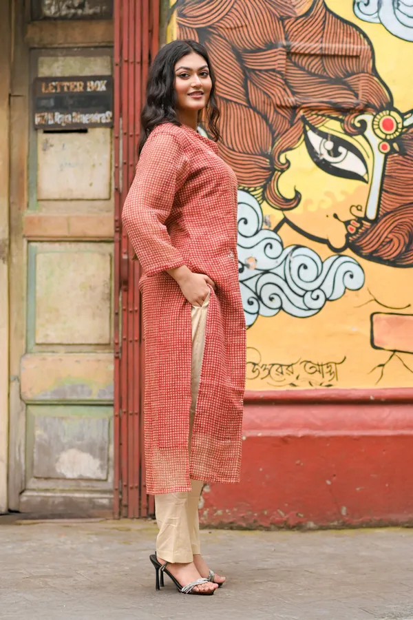 Rust_Checkered_Handblock_Kota_Doriya_Set_For_Women