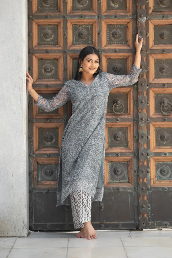 Gray_Handblock_Kota_Doriya_Set_For_Women