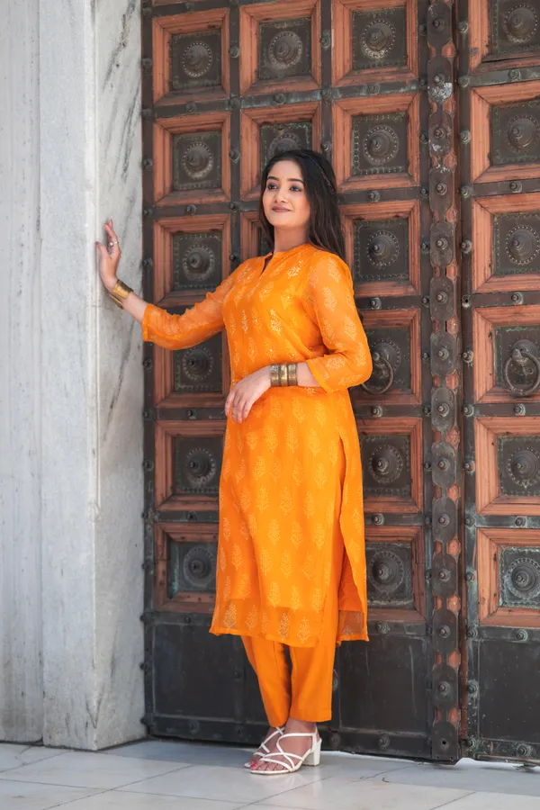 Orange_Handblock_Kota_Doriya_Set_For_Women