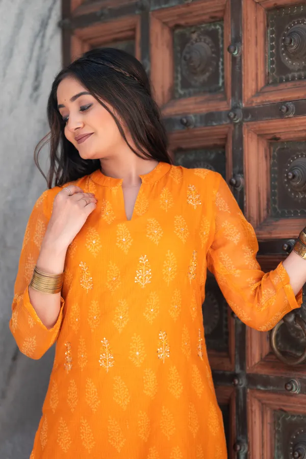 Orange_Handblock_Kota_Doriya_Set_For_Women
