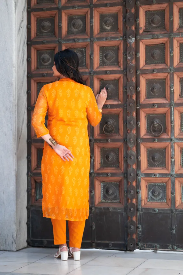 Orange_Handblock_Kota_Doriya_Set_For_Women