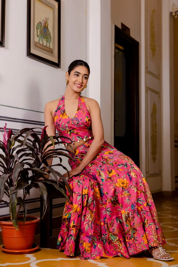 Pink_Floral_With_Smokey_Top_Skirt_For_Women