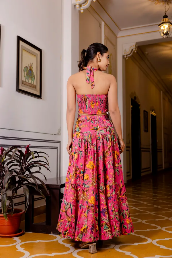 Pink_Floral_With_Smokey_Top_Skirt_For_Women