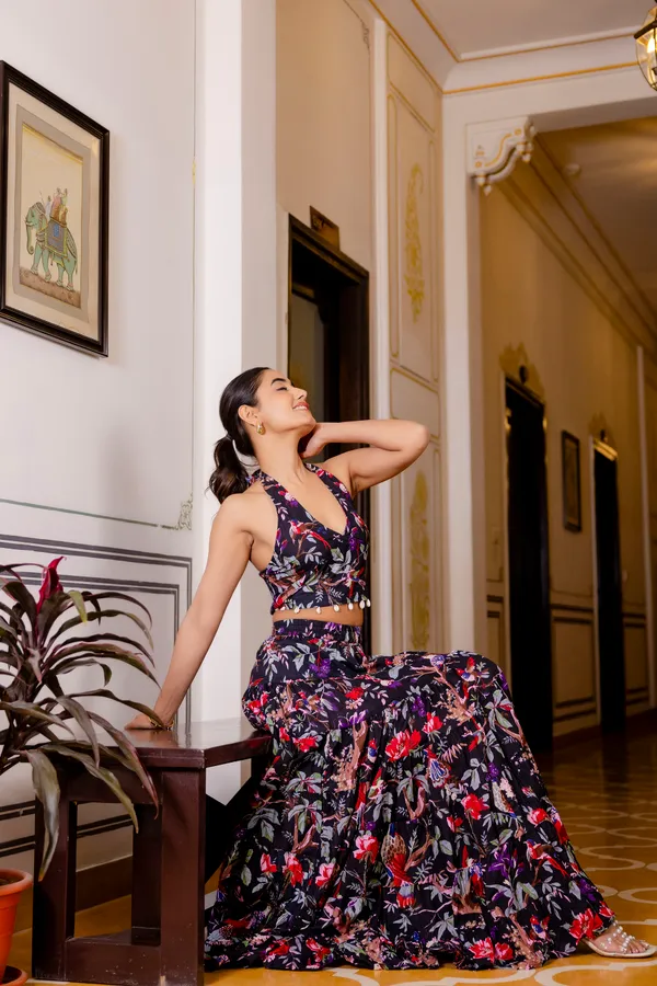 Black_Floral_With_Smokey_Top_Skirt_For_Women