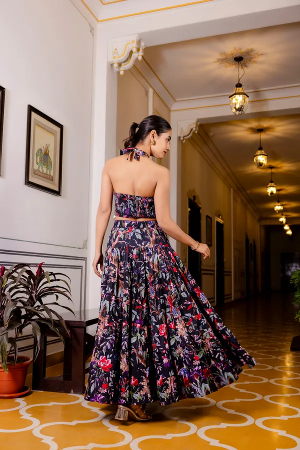 Black_Floral_With_Smokey_Top_Skirt_For_Women