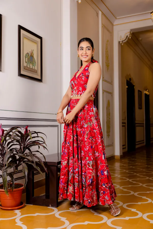Red_Floral_With_Smokey_Top_Skirt_For_Women