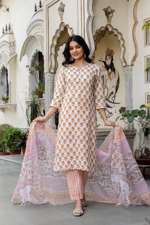 White_Yello_Kurta_Pajama_Dupatta_For_Women
