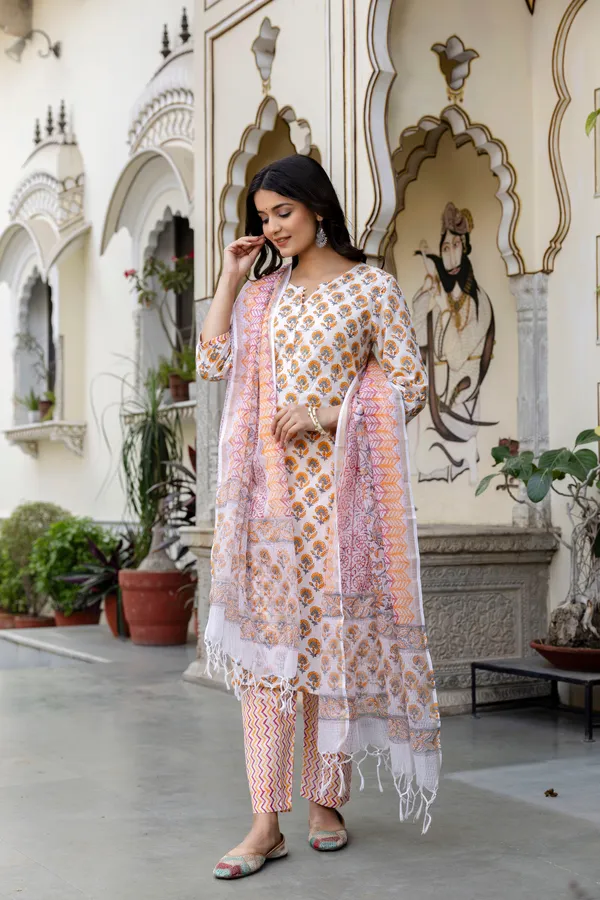 White_Yello_Kurta_Pajama_Dupatta_For_Women