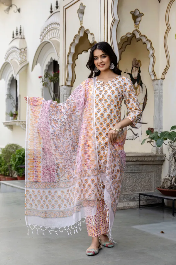 White_Yello_Kurta_Pajama_Dupatta_For_Women