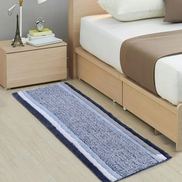 Blue_Premium_Quality_Cotton_Bed_Runner_&_Bath_Mat_40_X_120_Cm_&_40_X_60_Cm