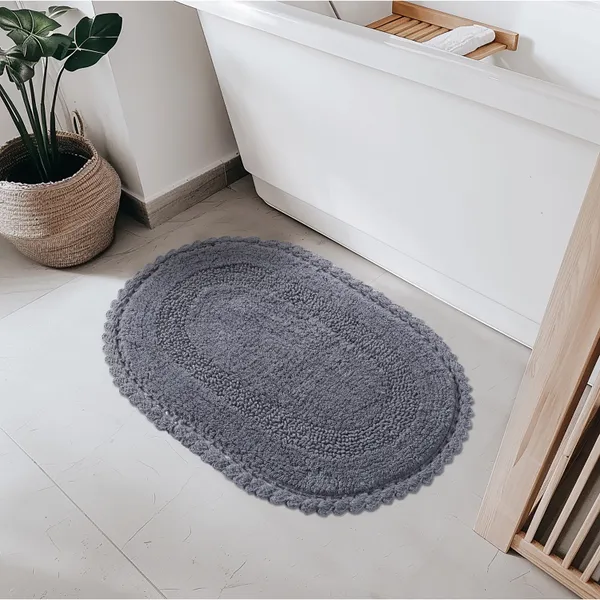 Steel_Grey_Premium_Quality_Cotton_Super_Soft_Reversible_Crochet_Bath_Mat/Bathroom_40_X_60_Cm