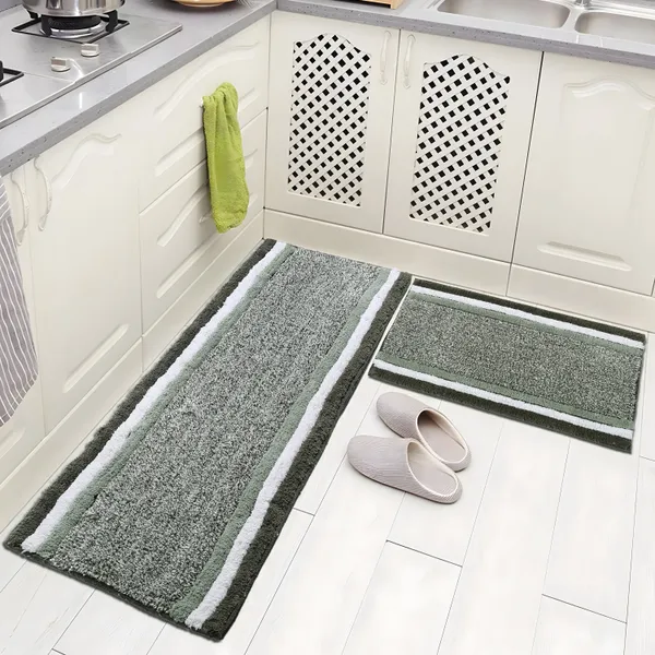 Green_Premium_Quality_Cotton_Kitchen_Runner_&_Bath_Mat_40_X_120_Cm_&_40_X_60_Cm