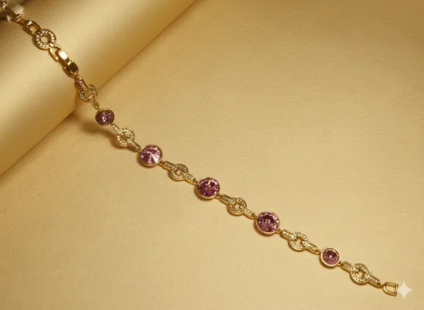 Purple_Rose_Crystal_Link_Anti_Tarnish_Bracelet_For_Women
