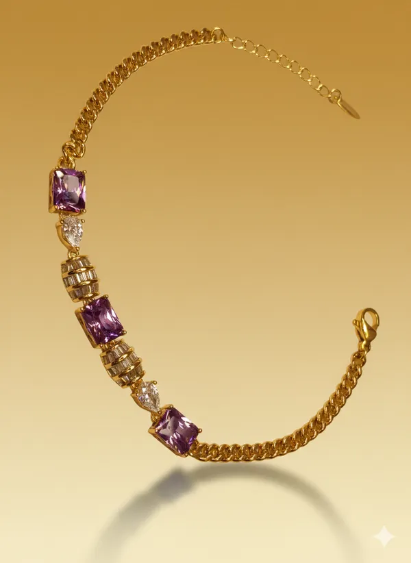 Purple_Amethyst_Cluster_Link_Anti_Tarnish_Bracelet_For_Women