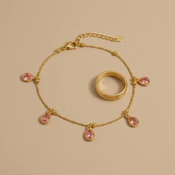 Rose_Pink_Crystal_Dangle_Chain_Anti_Tarnish_Bracelet_For_Women