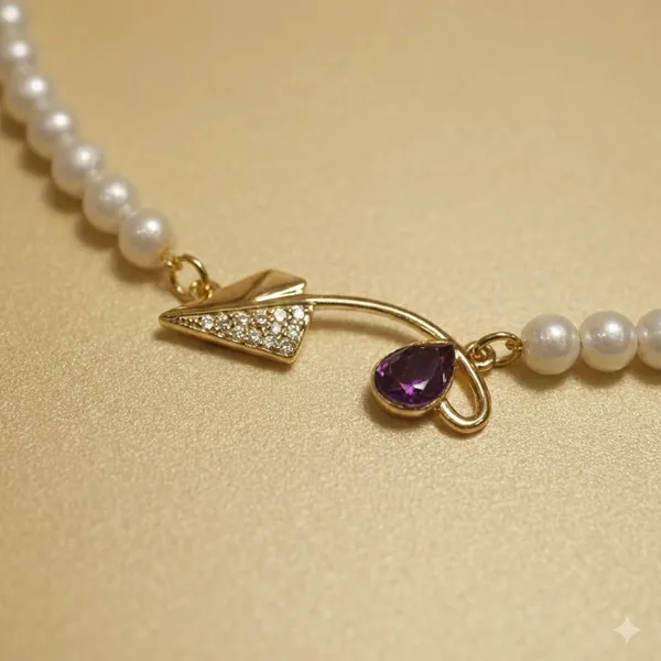 White_Purple_Pearl_&_Arrow_Accent_Anti_Tarnish_Bracelet_For_Women