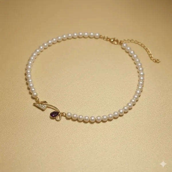White_Purple_Pearl_&_Arrow_Accent_Anti_Tarnish_Bracelet_For_Women