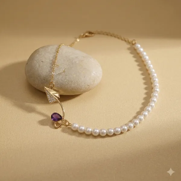 White_Purple_Pearl_&_Arrow_Accent_Anti_Tarnish_Bracelet_For_Women