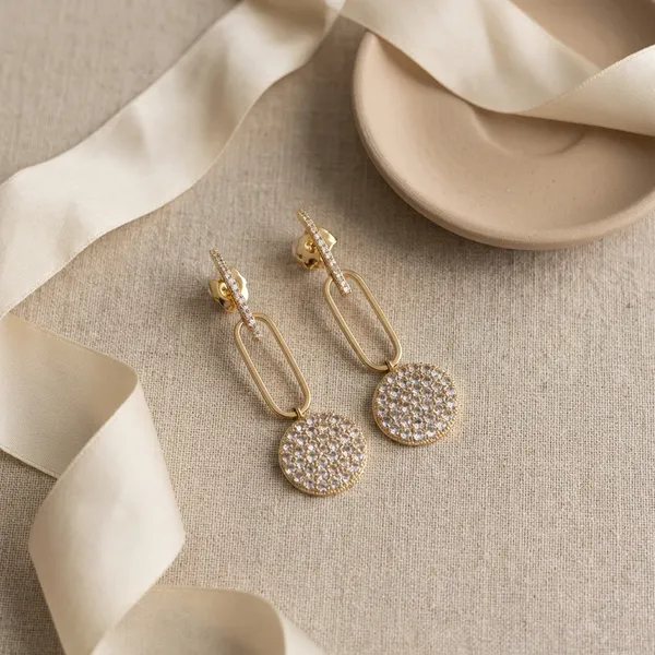 Gold_Link_Drop_Ears_With_Crystalstudded_Disc_Anti_Tarnish_Earring_For_Women