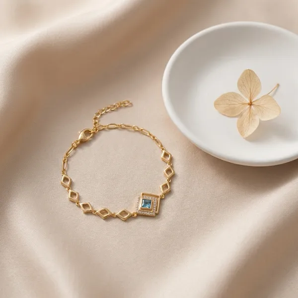 Light_Blue_Topaz_Rhombus_Anti_Tarnish_Bracelet_For_Women