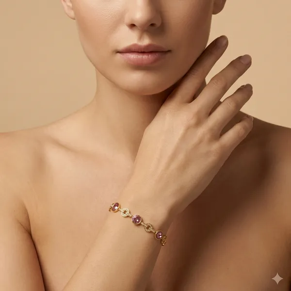 Purple_Rose_Crystal_Link_Anti_Tarnish_Bracelet_For_Women
