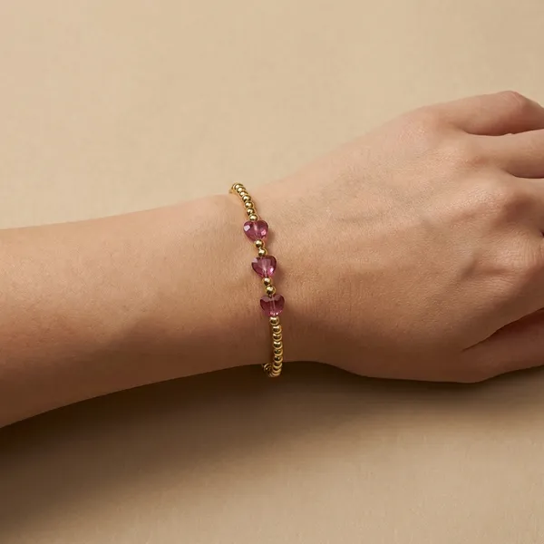 Rose_Pink_Magenta_Heart_Beads_Anti_Tarnish_Bracelet_For_Women