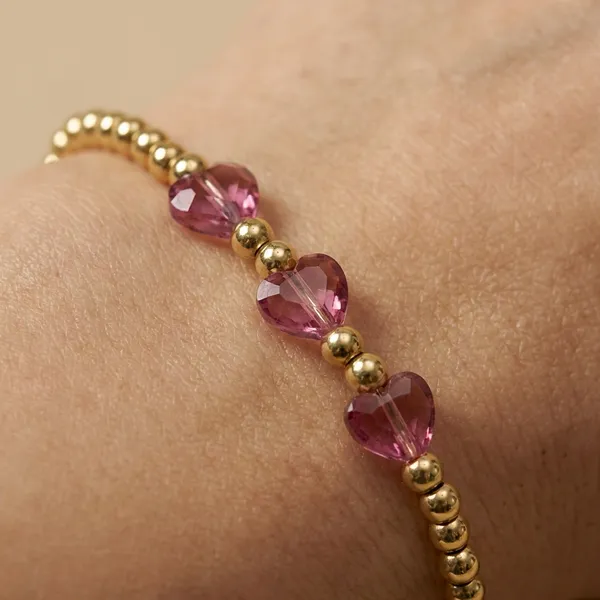 Rose_Pink_Magenta_Heart_Beads_Anti_Tarnish_Bracelet_For_Women