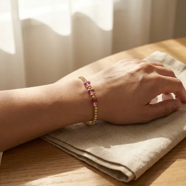 Rose_Pink_Magenta_Heart_Beads_Anti_Tarnish_Bracelet_For_Women