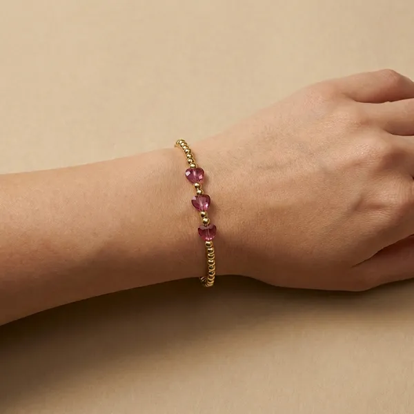 Rose_Pink_Magenta_Heart_Beads_Anti_Tarnish_Bracelet_For_Women