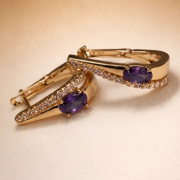 Purple_Gold_Purple_Stone_Curve_Hoop_Ears_Anti_Tarnish_Earring_For_Women