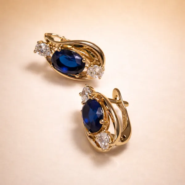 Blue_Oval_Stone_Gold_Ears_Anti_Tarnish_Earring_For_Women