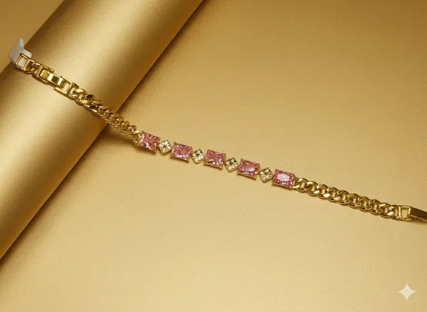 Pink_Rectangle_Cz_Link_Anti_Tarnish_Bracelet_For_Women