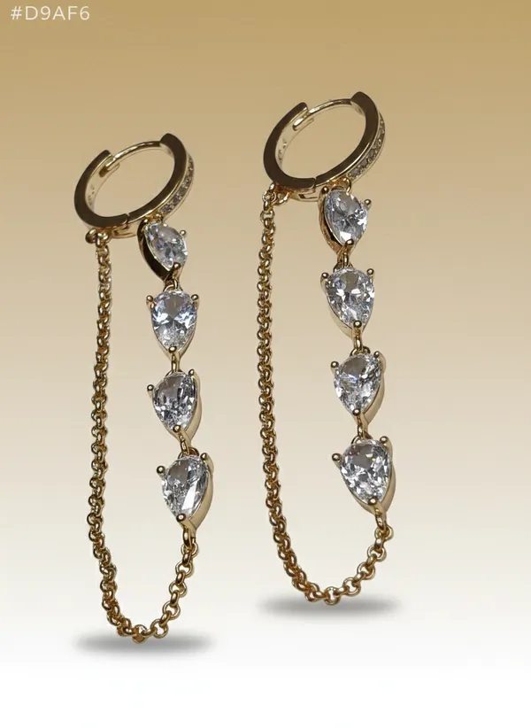 Gold_Chain_Drop_Ears_With_Pear_Cut_Crystal_Accents_Anti_Tarnish_Earring_For_Women