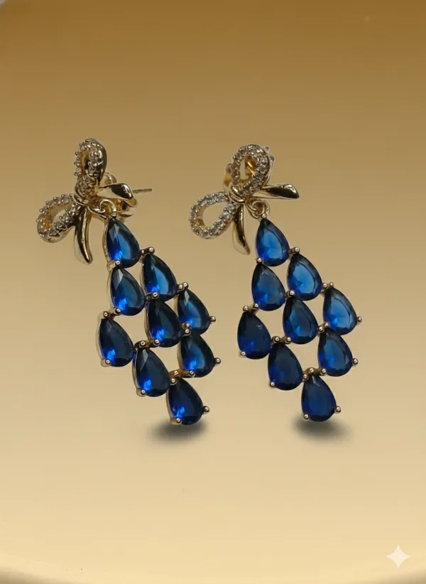 Black_And_Royal_Blue_Crystal_Bow_Cascade_Ears_Anti_Tarnish_Earring_For_Women