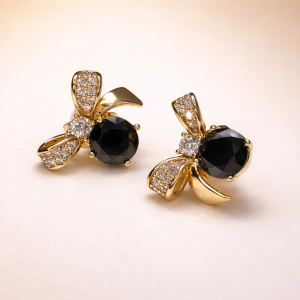 Black_Stone_Bow_Stud_Ears_Anti_Tarnish_Earring_For_Women