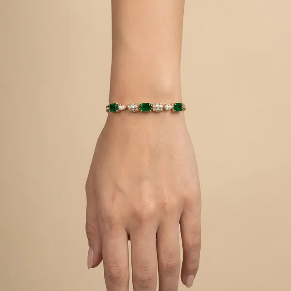 Dark_Green_Emerald_Cluster_Link_Anti_Tarnish_Bracelet_For_Women