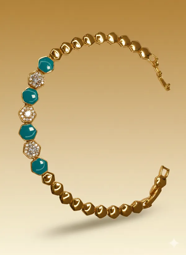 Turquoise_Hexagon_Link_Anti_Tarnish_Bracelet_For_Women
