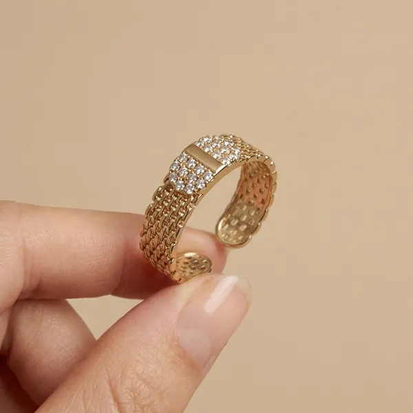 Gold_Mesh_Texture_Adjustable_Anti_Tarnish_Finger_Ring_For_Women