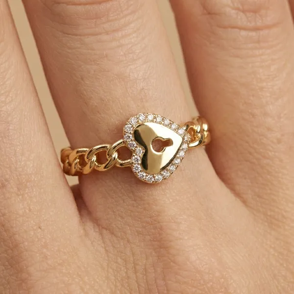 Gold_Heart_Lock_Chain_Anti_Tarnish_Finger_Ring_For_Women