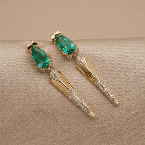 Emerald_Green_Long_Drop_Ears_Anti_Tarnish_Earring_For_Women