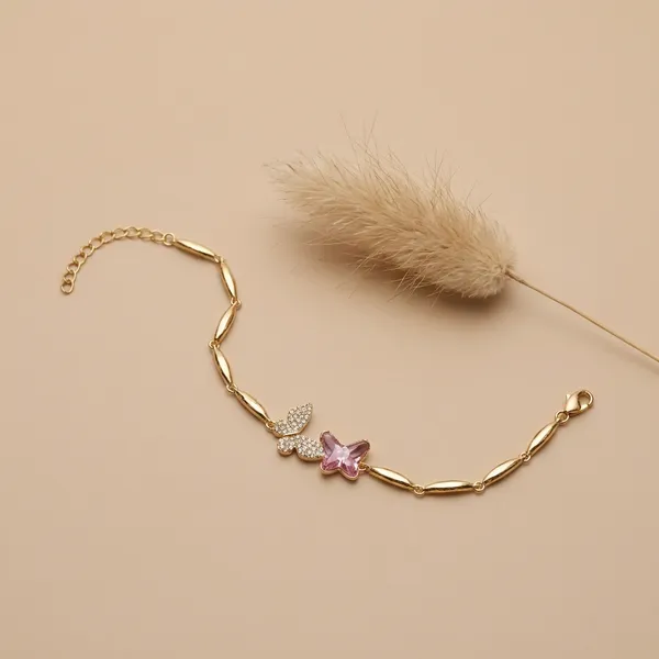 Pink_Rose_Butterfly_Chain_Anti_Tarnish_Bracelet_For_Women