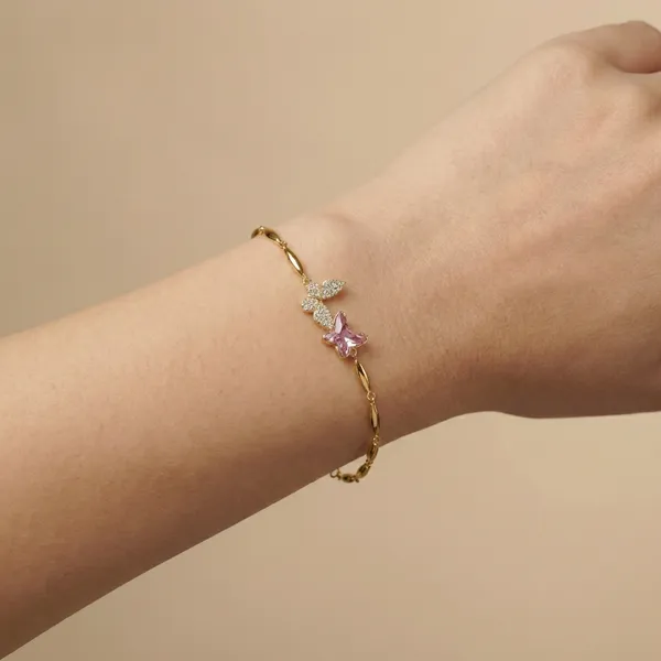 Pink_Rose_Butterfly_Chain_Anti_Tarnish_Bracelet_For_Women